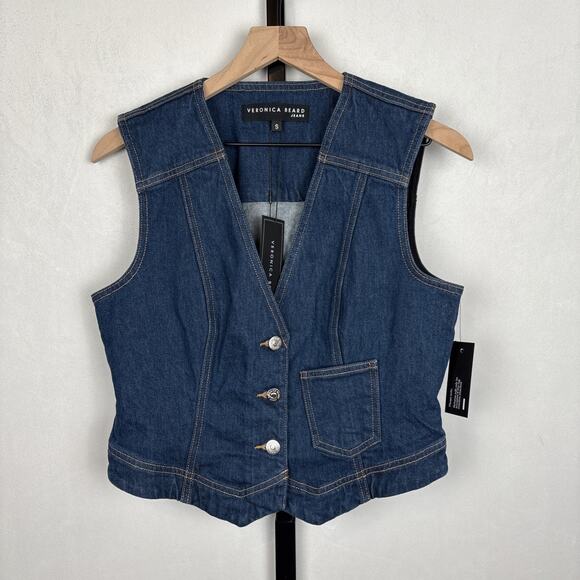NEW Veronica Beard Valeria Vest Women's Small Blue Denim Buttons Country Cowgirl - Picture 1 of 10